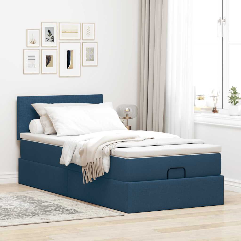 Ottomane Bett mit Matratze & LEDs Blau 90x200 cm Stoff