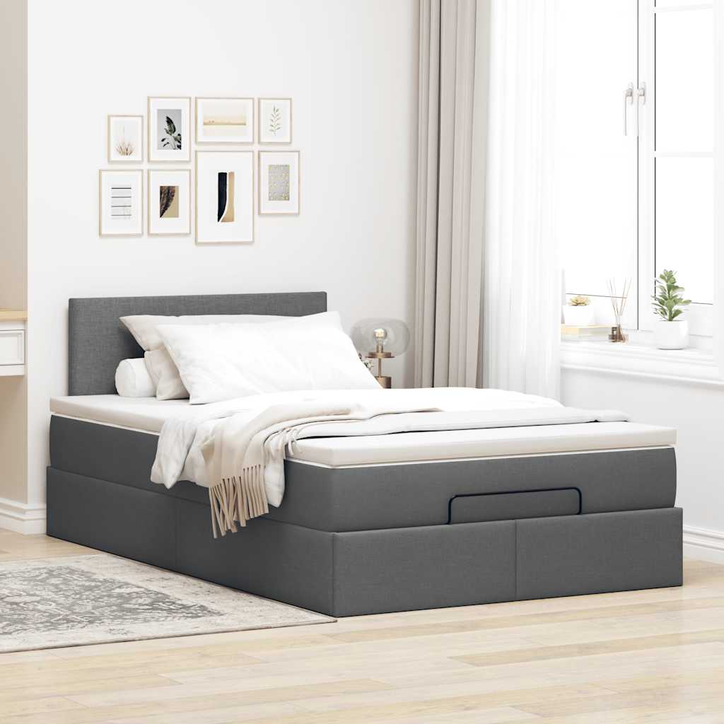 Ottomane Bett mit Matratze & LEDs Dunkelgrau 120x190 cm Stoff