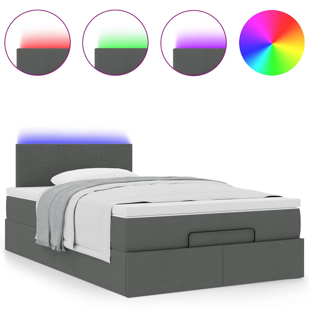 Ottomane Bett mit Matratze & LEDs Dunkelgrau 120x190 cm Stoff