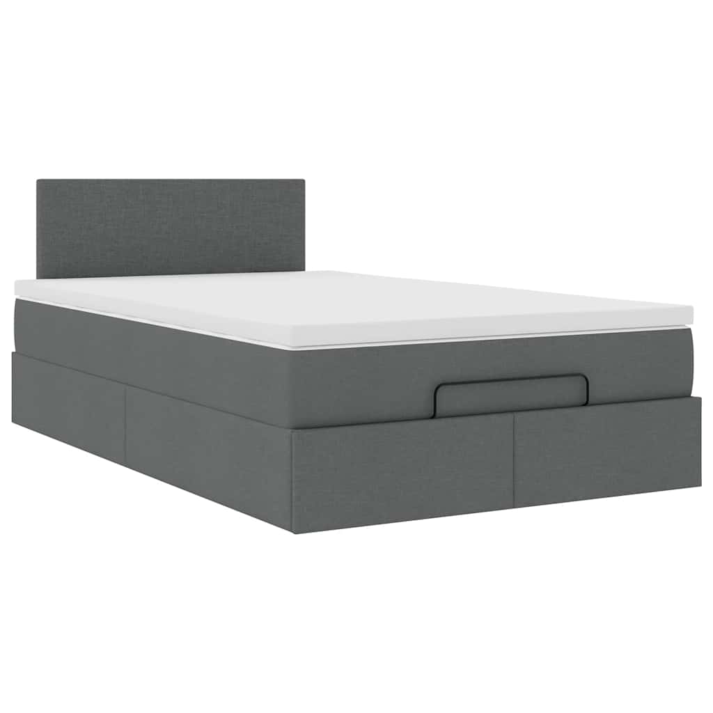 Ottomane Bett mit Matratze & LEDs Dunkelgrau 120x190 cm Stoff
