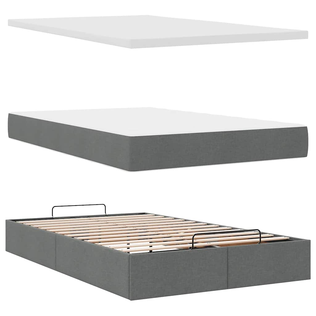Ottomane Bett mit Matratze & LEDs Dunkelgrau 120x190 cm Stoff
