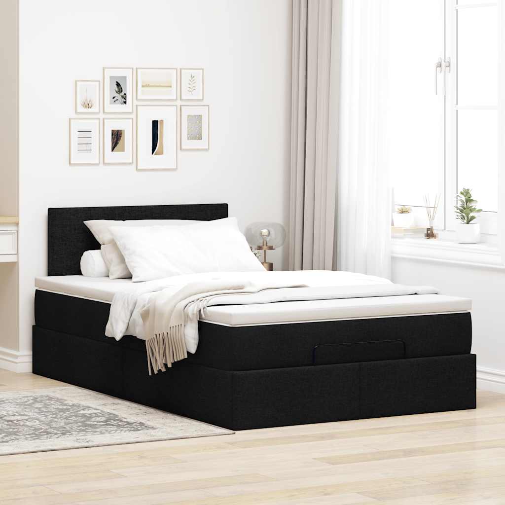 Ottomane Bett mit Matratze & LEDs Schwarz 120x190 cm Stoff