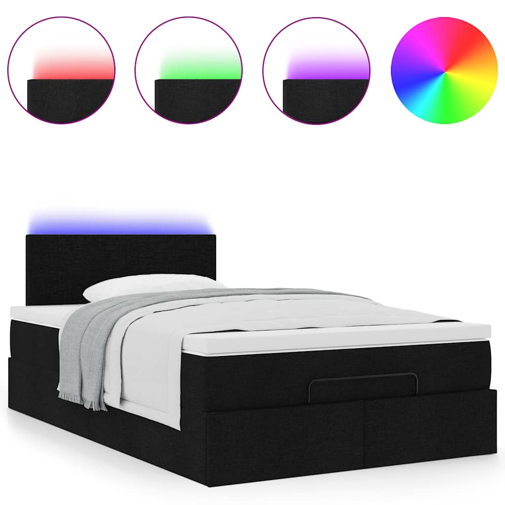 Ottomane Bett mit Matratze & LEDs Schwarz 120x190 cm Stoff