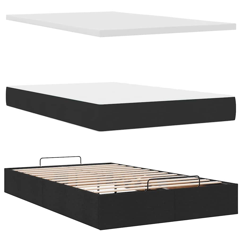 Ottomane Bett mit Matratze & LEDs Schwarz 120x190 cm Stoff