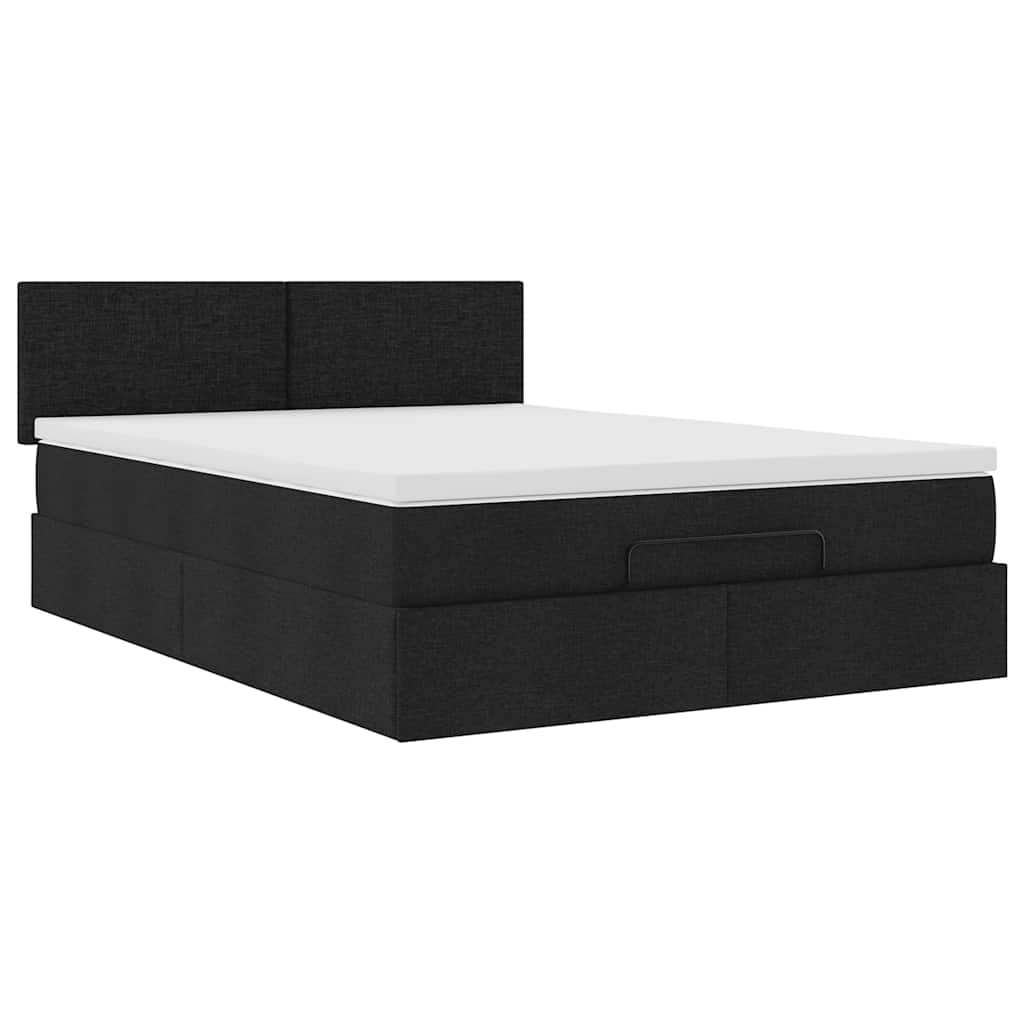 Ottomane Bett mit Matratze & LEDs Schwarz 140x190 cm Stoff