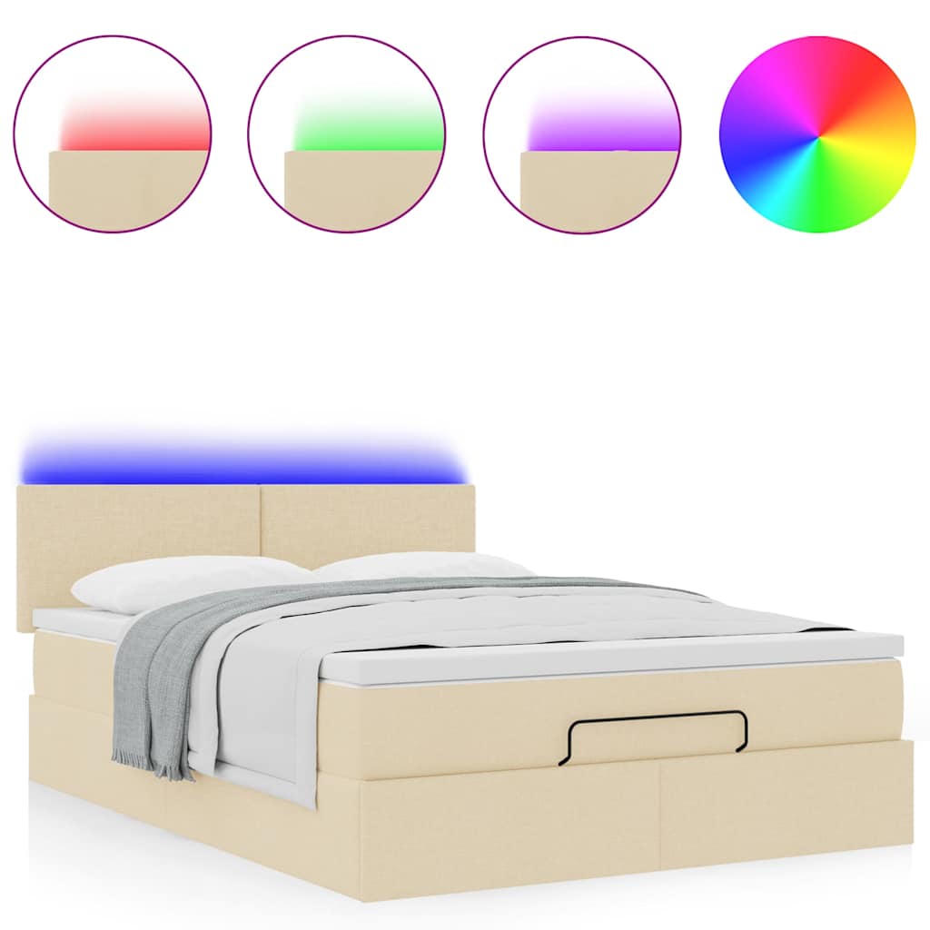 Ottomane Bett mit Matratze & LEDs Creme 140x190 cm Stoff