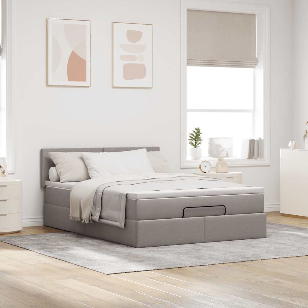 Ottomane Bett mit Matratze & LEDs Taupe 140x200 cm Stoff