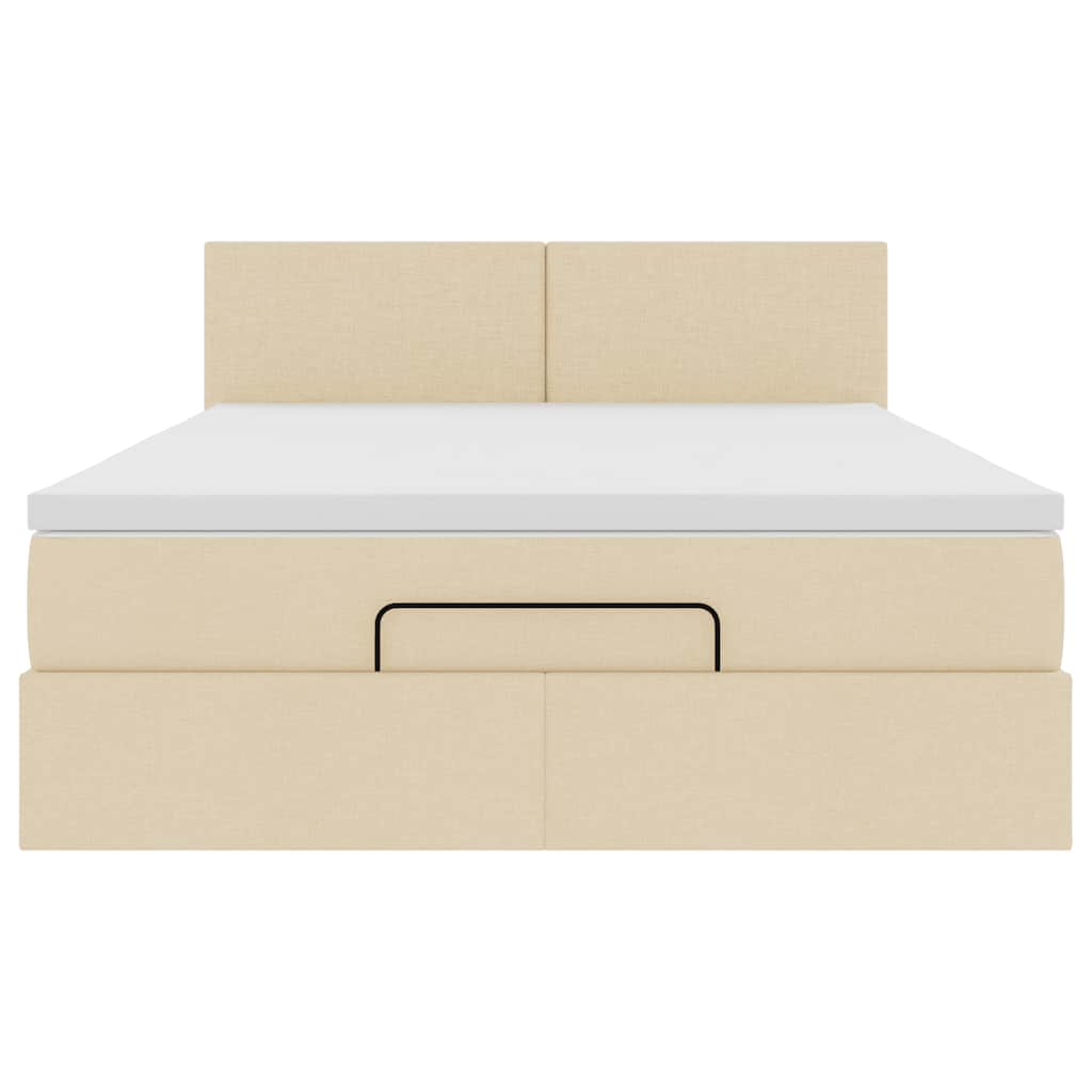 Ottomane Bett mit Matratze & LEDs Creme 140x200 cm Stoff