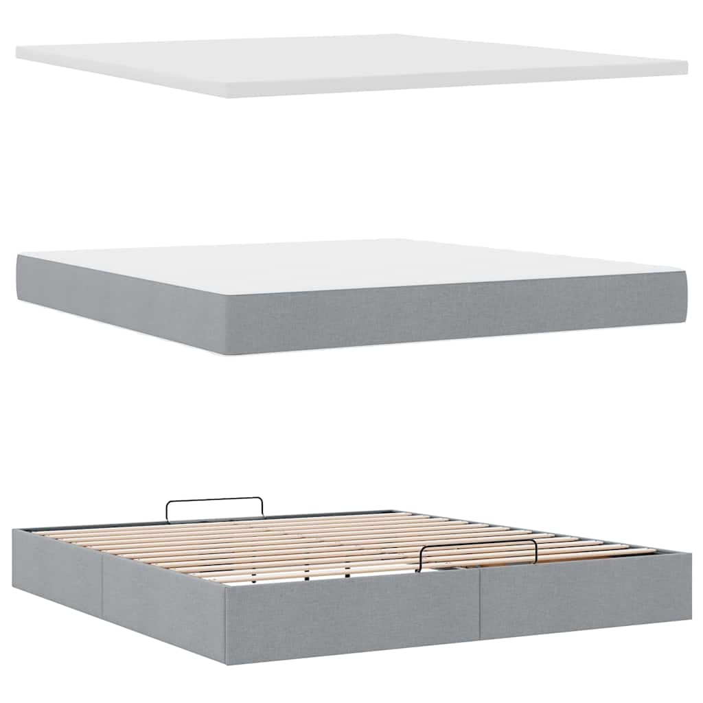 Ottomane Bett mit Matratze & LEDs Hellgrau 180x200 cm Stoff