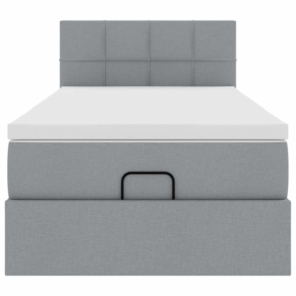 Ottomane Bett mit Matratze & LEDs Hellgrau 80x200 cm Stoff