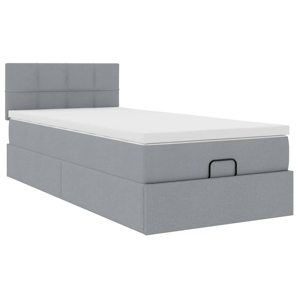 Ottomane Bett mit Matratze & LEDs Hellgrau 90x200 cm Stoff