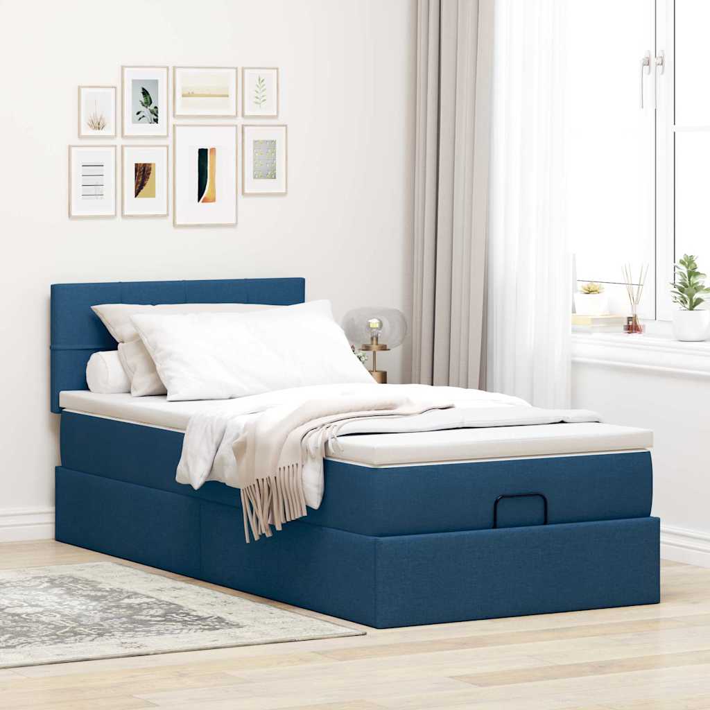 Ottomane Bett mit Matratze & LEDs Blau 90x200 cm Stoff