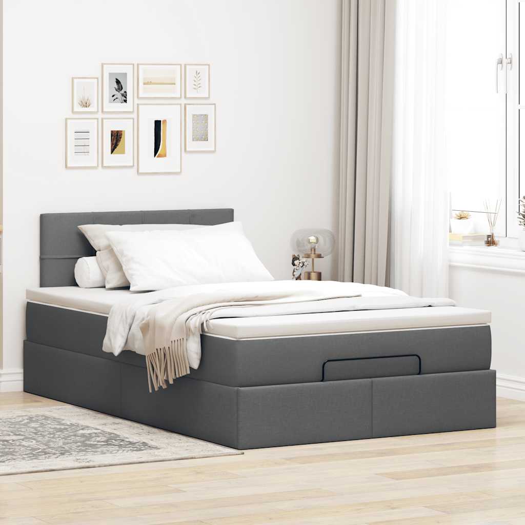 Ottomane Bett mit Matratze & LEDs Dunkelgrau 120x190 cm Stoff