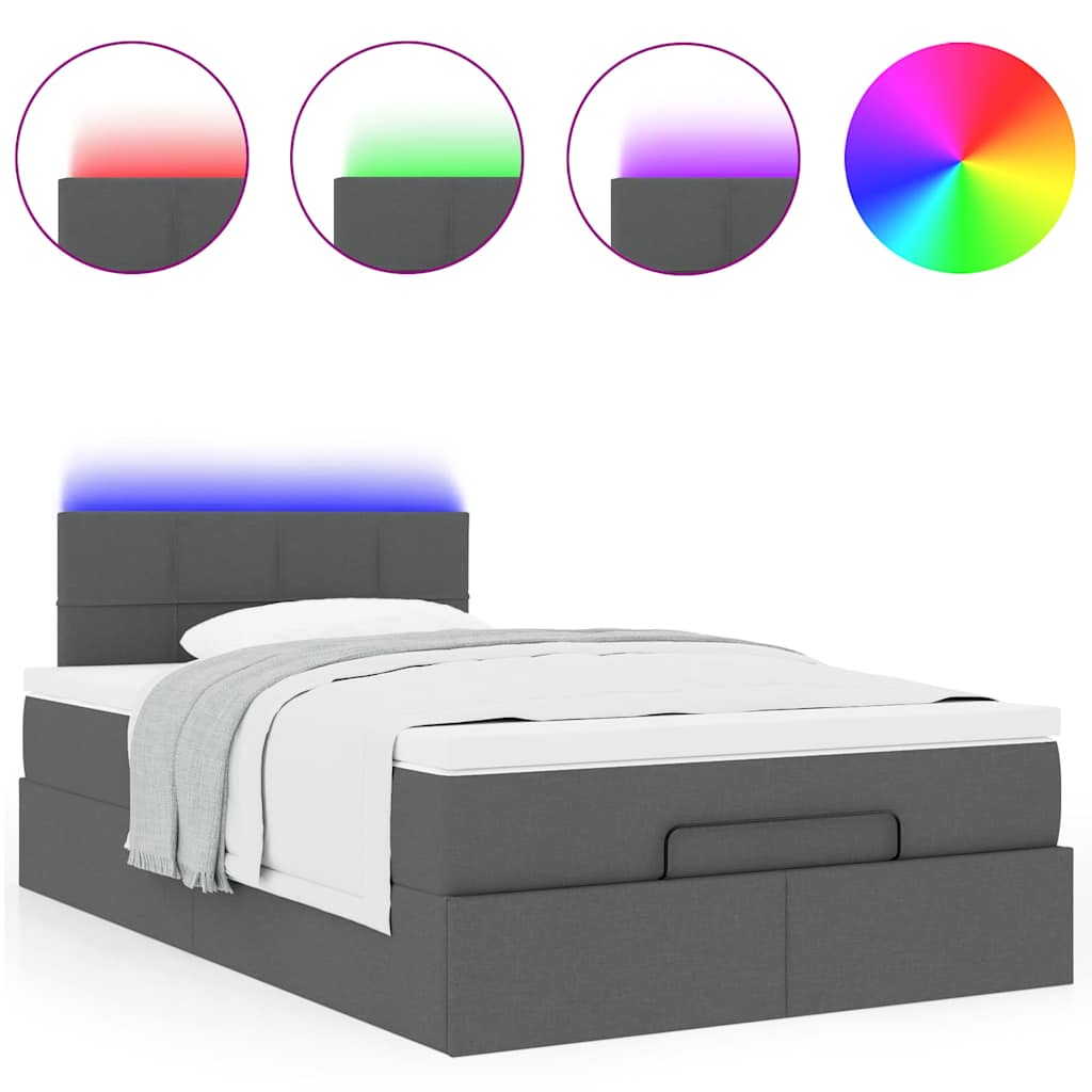 Ottomane Bett mit Matratze & LEDs Dunkelgrau 120x190 cm Stoff