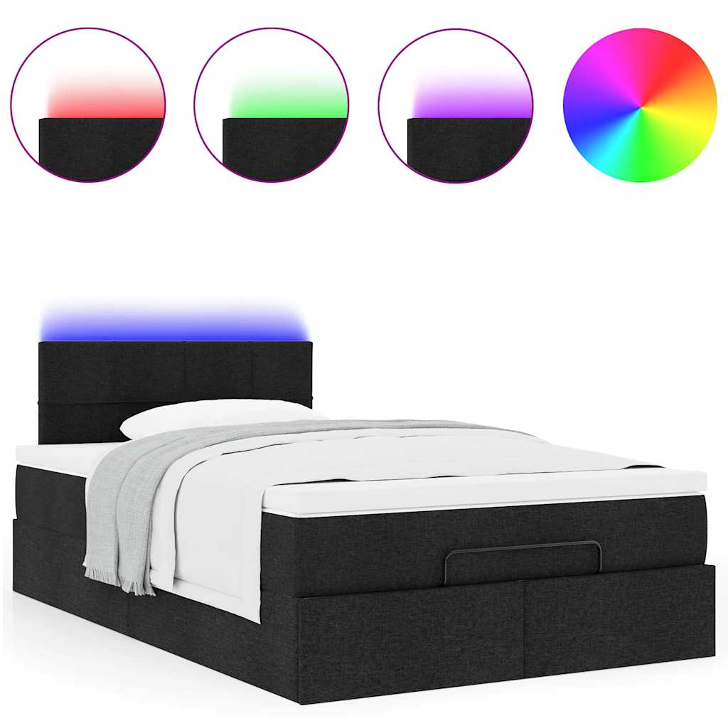 Ottomane Bett mit Matratze & LEDs Schwarz 120x190 cm Stoff