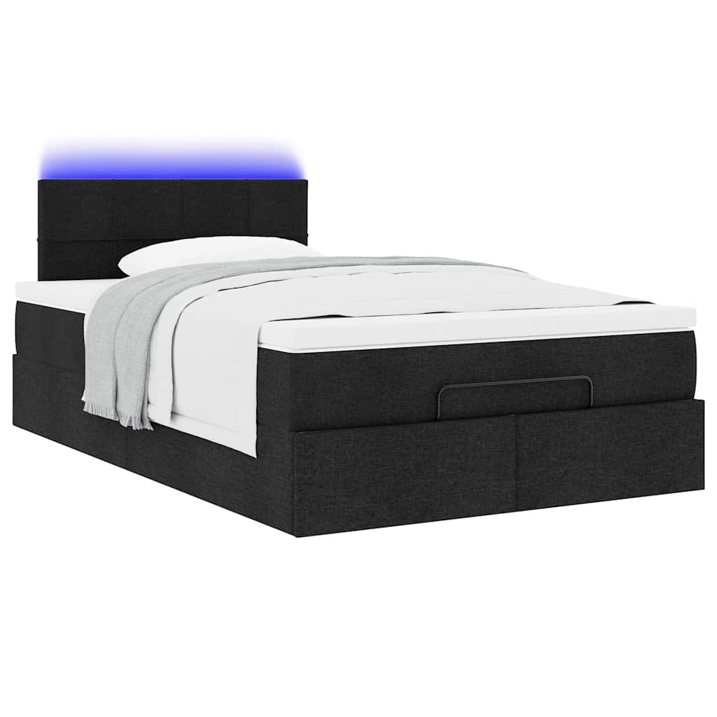 Ottomane Bett mit Matratze & LEDs Schwarz 120x190 cm Stoff