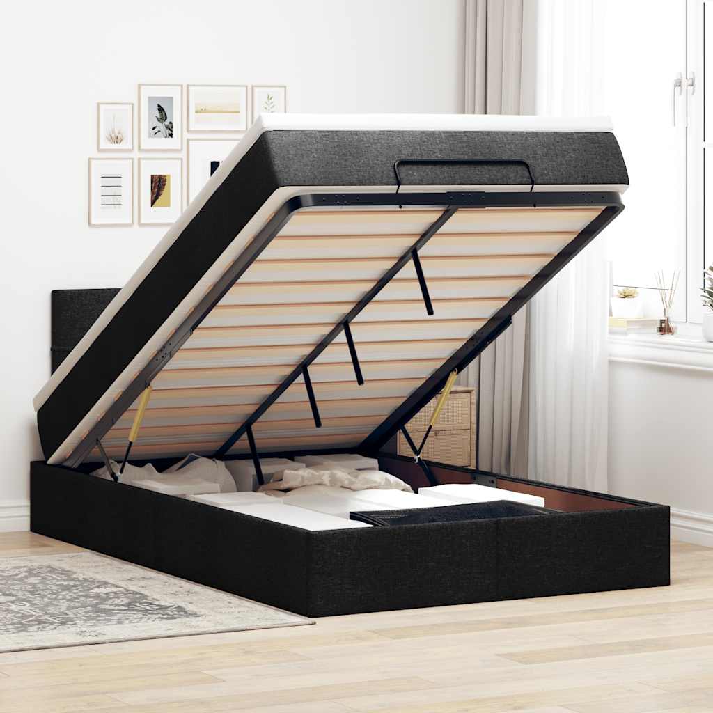 Ottomane Bett mit Matratze & LEDs Schwarz 120x190 cm Stoff