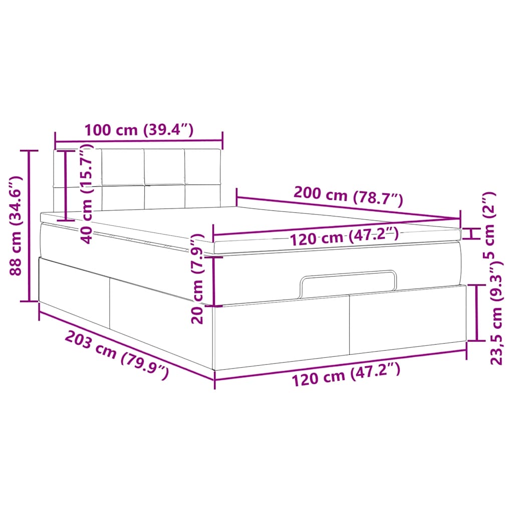 Ottoman-Bett mit Matratze & LEDs Creme 120x200 cm Stoff