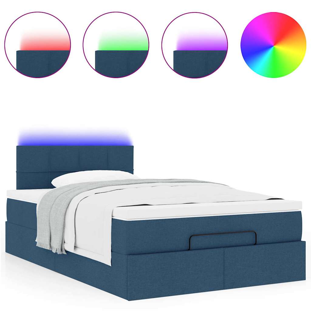 Ottomane Bett mit Matratze & LEDs Blau 120x200 cm Stoff