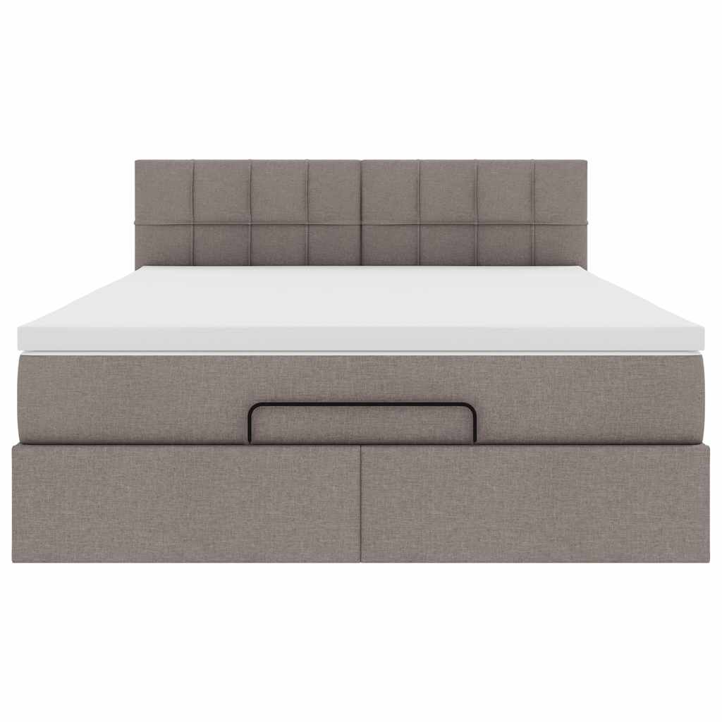 Ottomane Bett mit Matratze & LEDs Taupe 140x200 cm Stoff