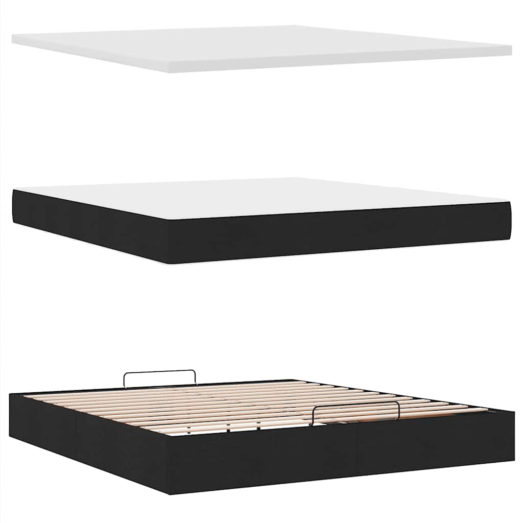Ottomane Bett mit Matratze & LEDs Schwarz 180x200 cm Stoff