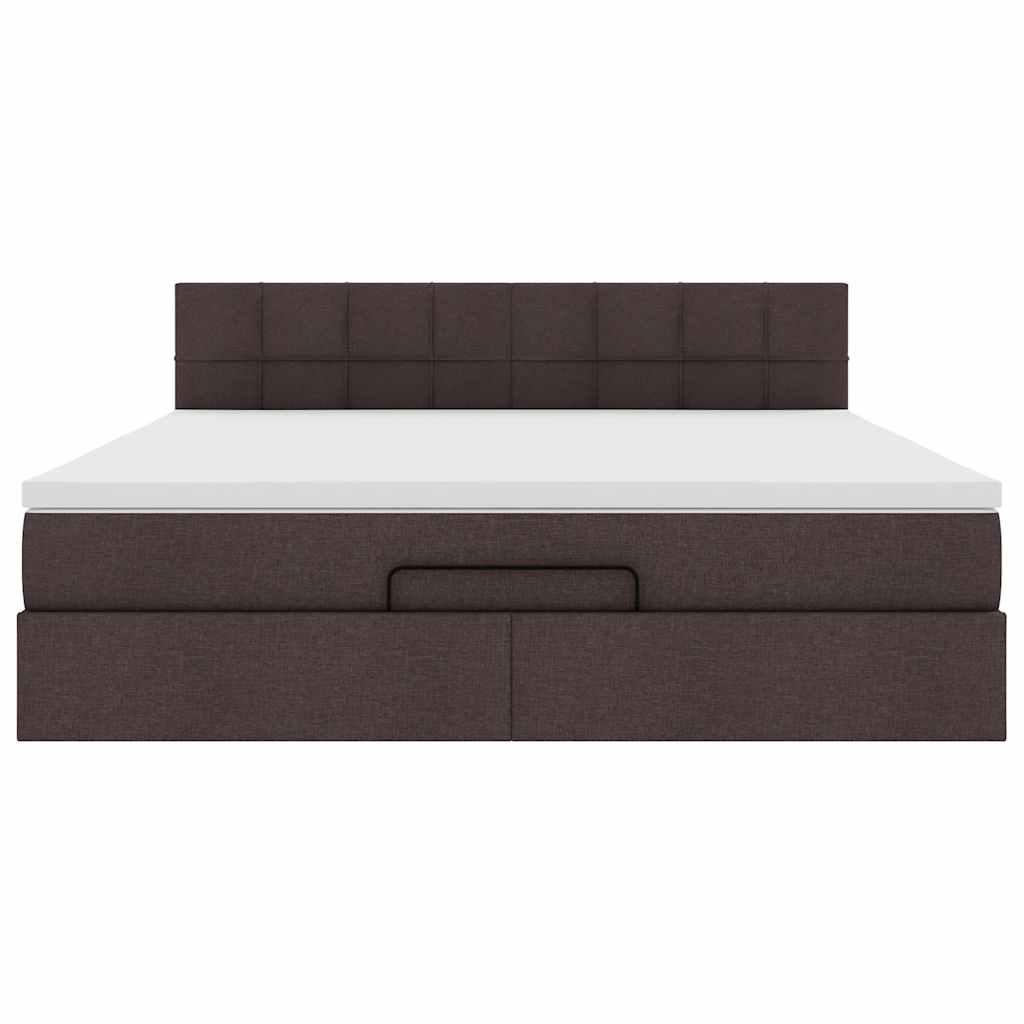Lit ottoman avec matelas et LED marron foncé 180x200 cm tissu