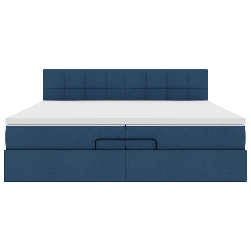 Ottoman-Bett mit Matratzen & LEDs Blau 200x200 cm Stoff