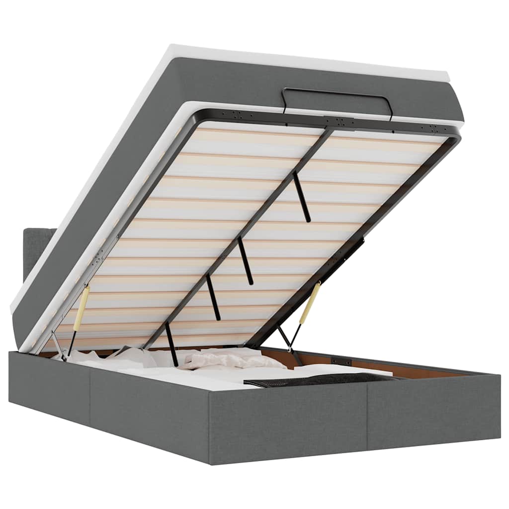 Ottomane Bett mit Matratze & LEDs Dunkelgrau 120x190 cm Stoff