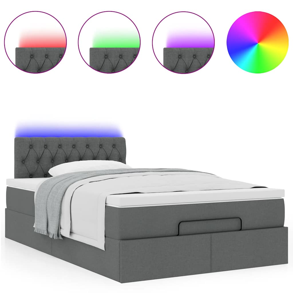 Ottomane Bett mit Matratze & LEDs Dunkelgrau 120x190 cm Stoff