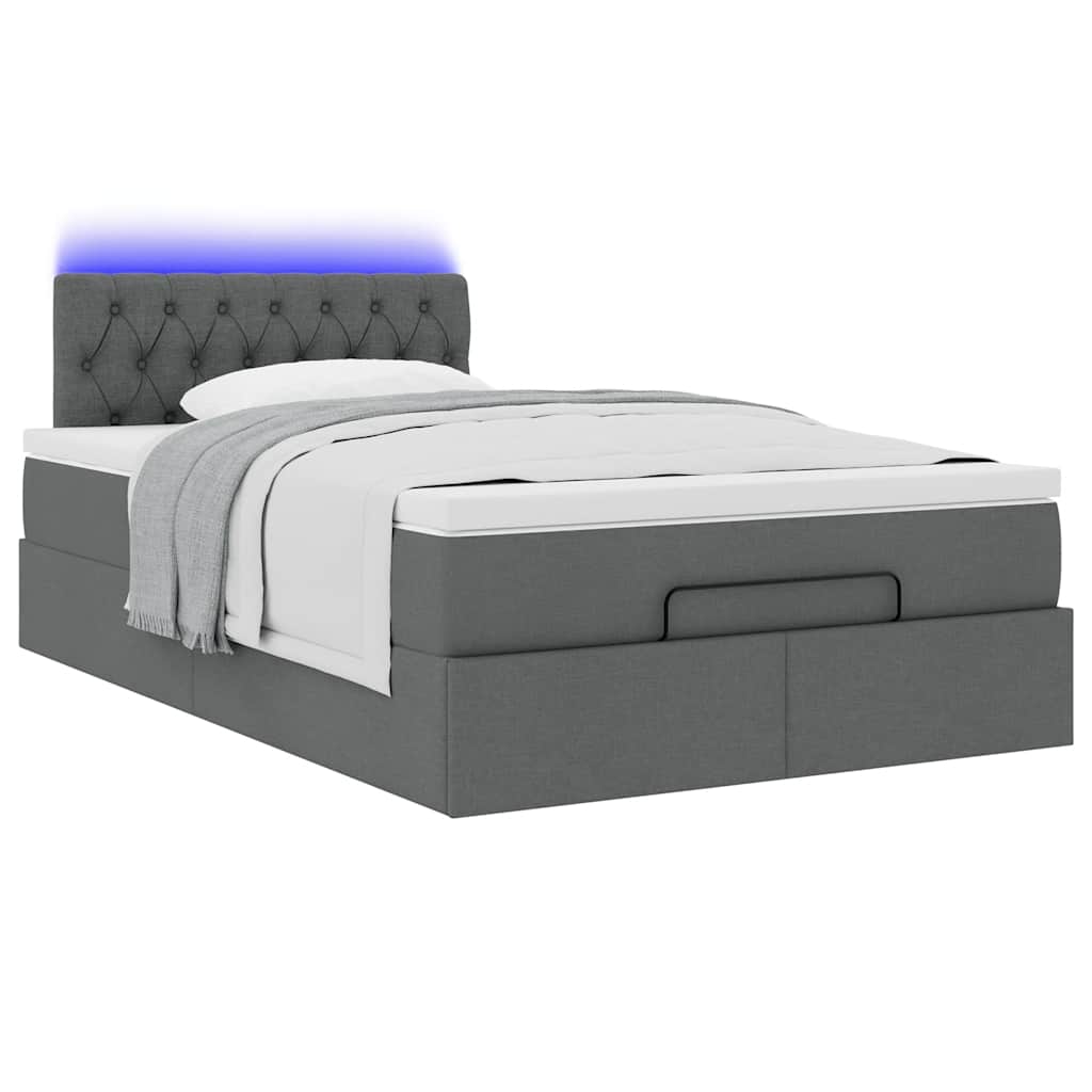 Ottomane Bett mit Matratze & LEDs Dunkelgrau 120x190 cm Stoff
