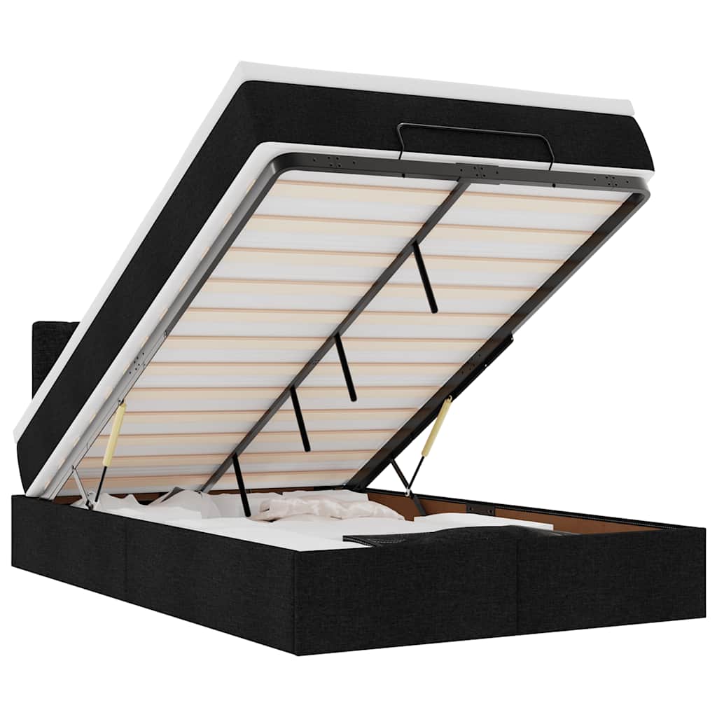 Ottomane Bett mit Matratze & LEDs Schwarz 120x190 cm Stoff
