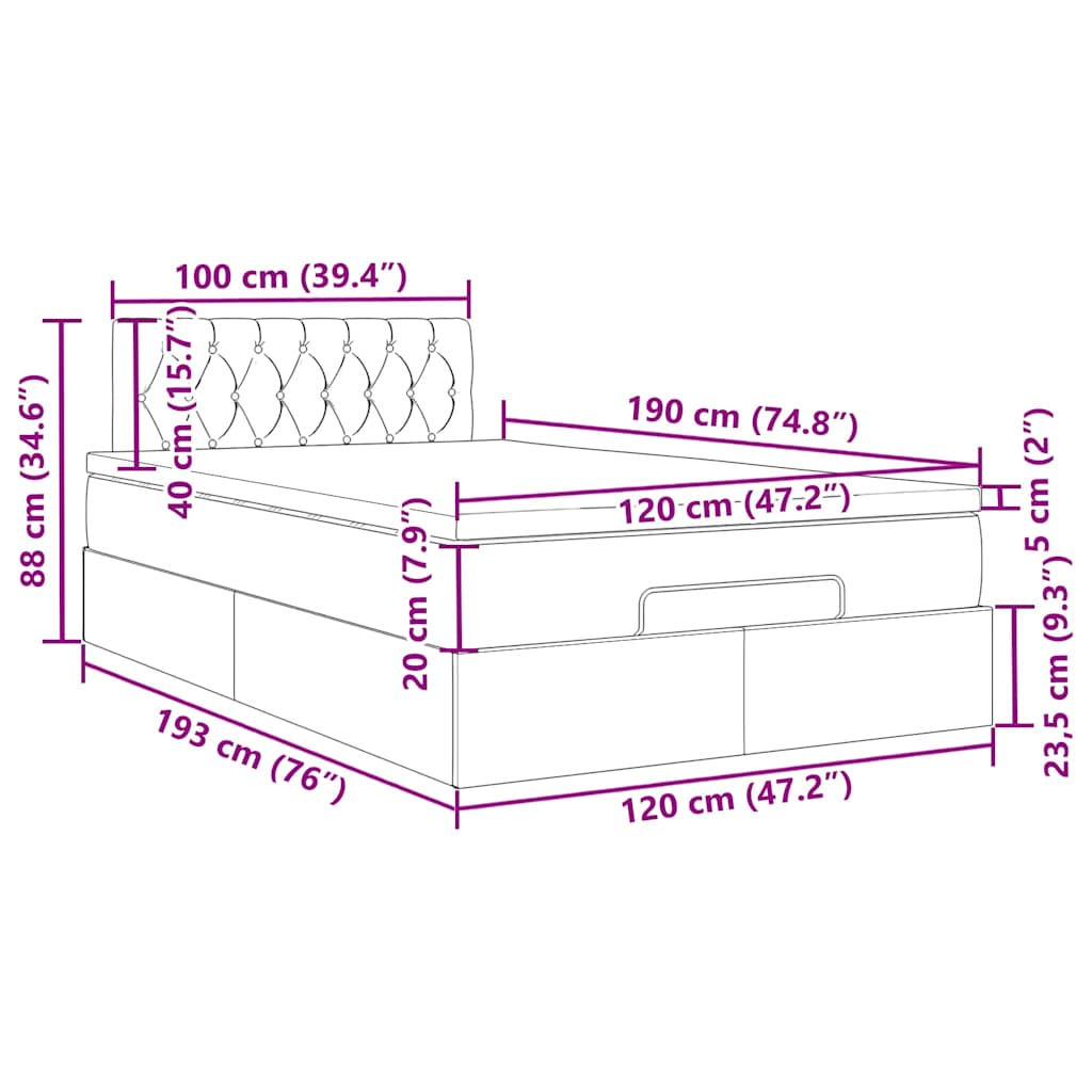 Ottomane Bett mit Matratze & LEDs Taupe 120x190 cm Stoff
