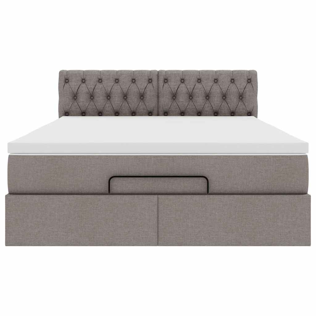 Ottomane Bett mit Matratze & LEDs Taupe 140x200 cm Stoff