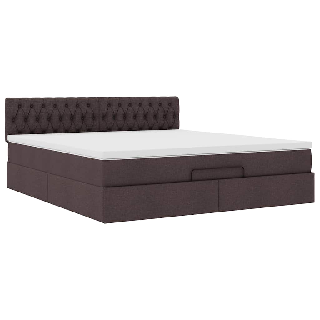 Ottomane Bett mit Matratze & LEDs Dunkelbraun 180x200 cm Stoff