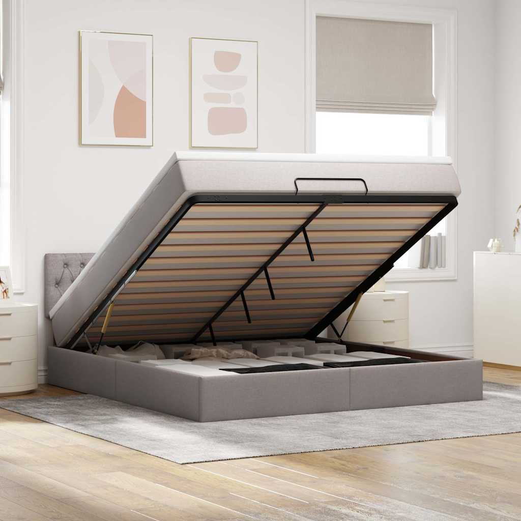Ottomane Bett mit Matratze & LEDs Taupe 180x200 cm Stoff