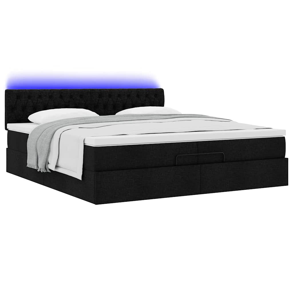 Ottoman-Bett mit Matratzen & LEDs Schwarz 200x200 cm Stoff