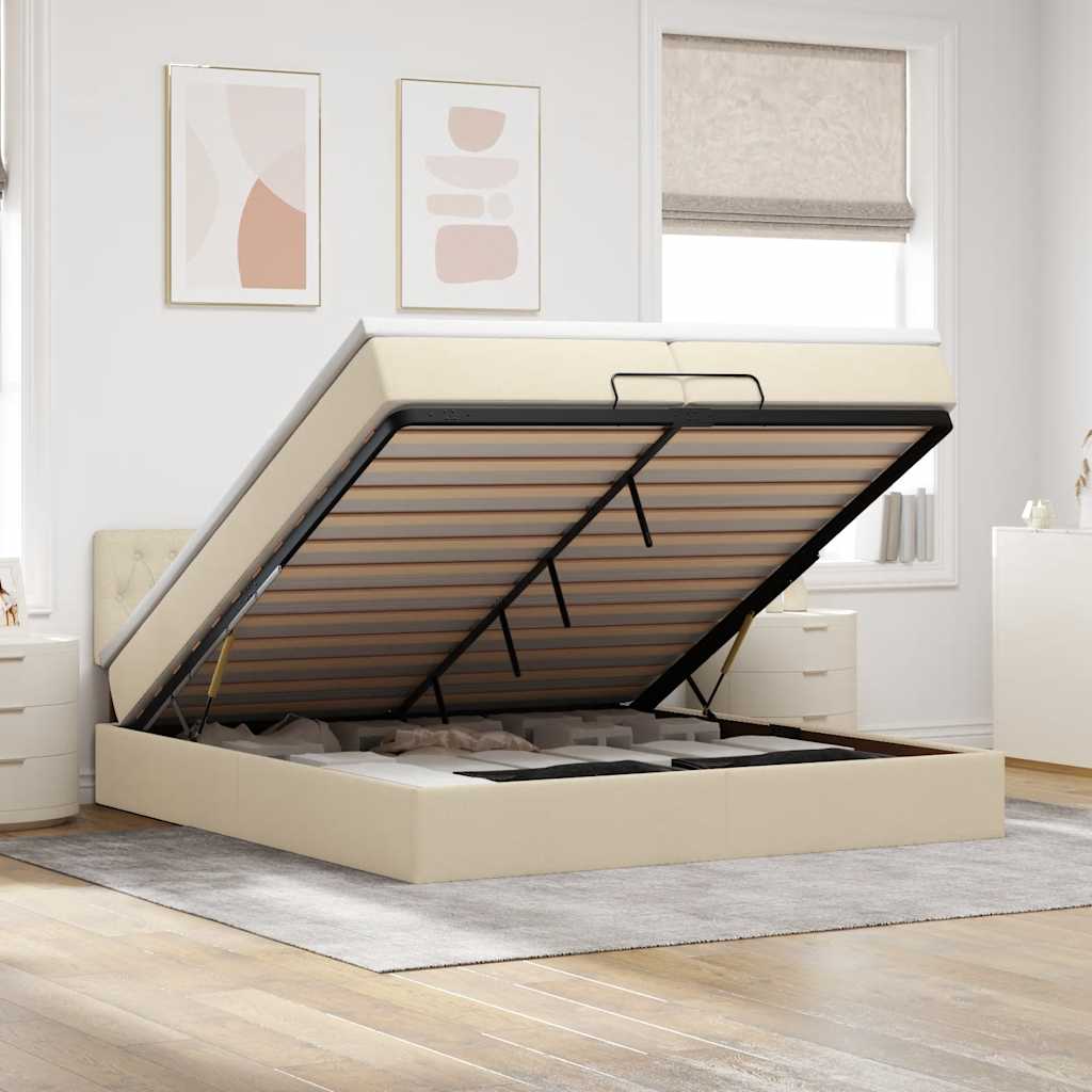 Ottoman-Bett mit Matratzen & LEDs Creme 200x200 cm Stoff
