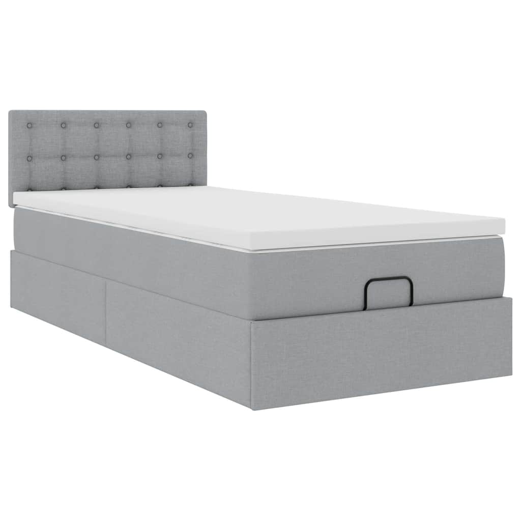 Ottomane Bett mit Matratze & LEDs Hellgrau 90x200 cm Stoff