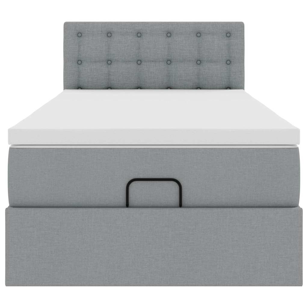 Ottomane Bett mit Matratze & LEDs Hellgrau 90x200 cm Stoff