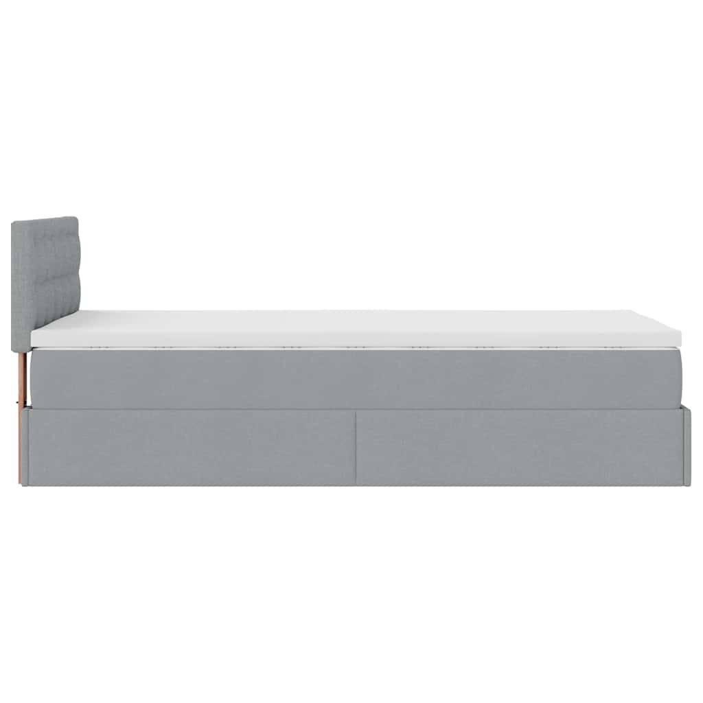 Ottomane Bett mit Matratze & LEDs Hellgrau 90x200 cm Stoff