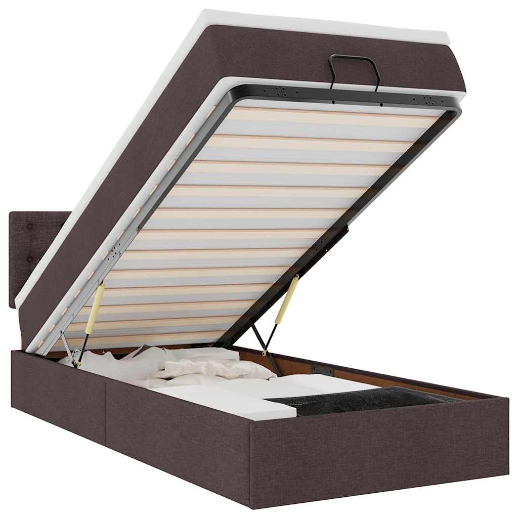 Ottomane Bett mit Matratze & LEDs Dunkelbraun 90x200 cm Stoff