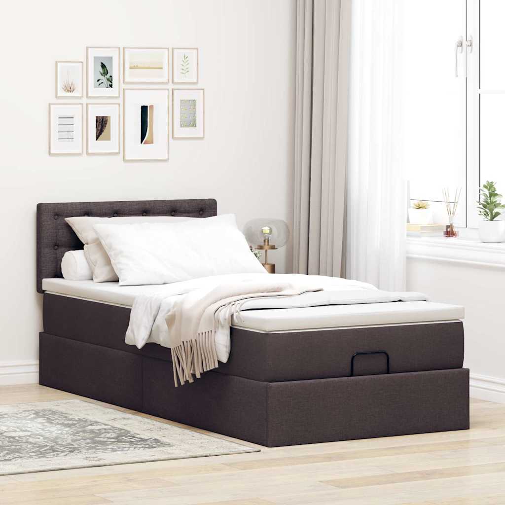 Ottomane Bett mit Matratze & LEDs Dunkelbraun 90x200 cm Stoff