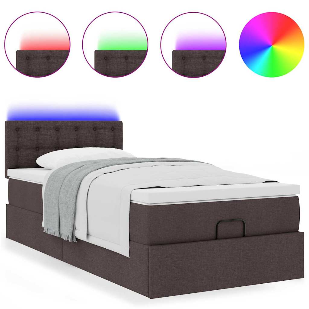 Ottomane Bett mit Matratze & LEDs Dunkelbraun 90x200 cm Stoff