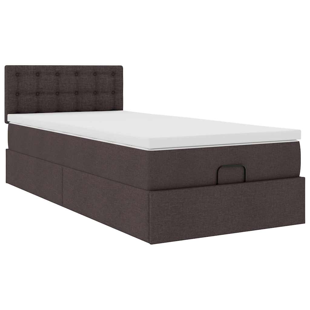 Ottomane Bett mit Matratze & LEDs Dunkelbraun 90x200 cm Stoff