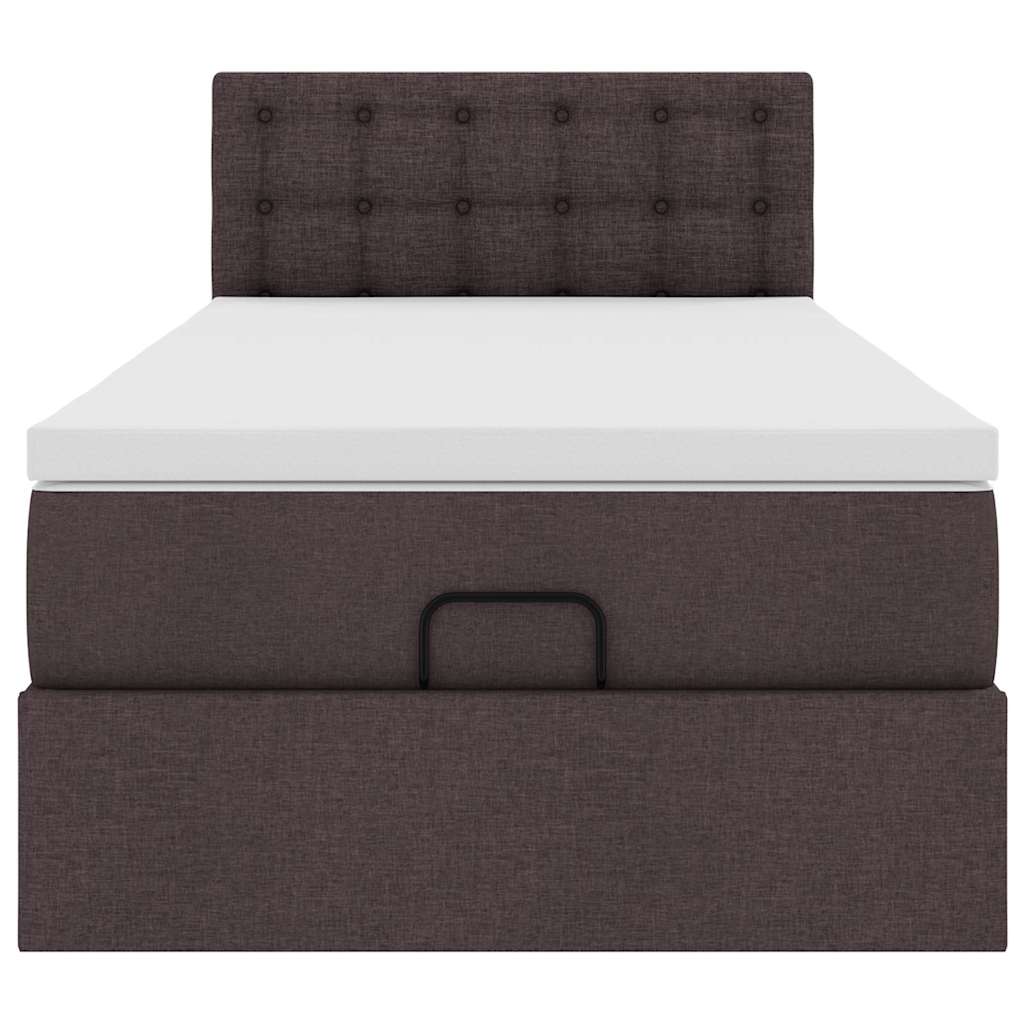 Ottomane Bett mit Matratze & LEDs Dunkelbraun 90x200 cm Stoff