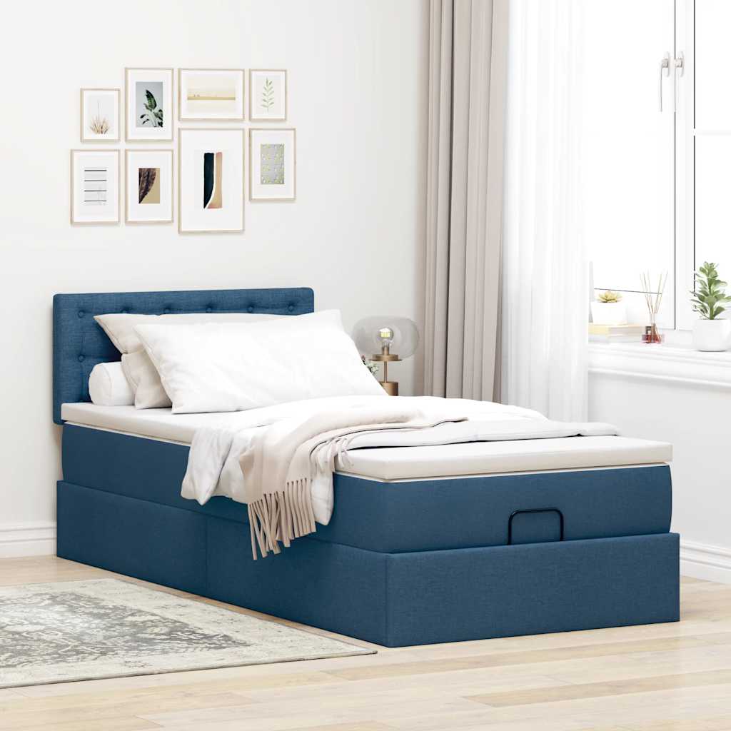 Ottomane Bett mit Matratze & LEDs Blau 90x200 cm Stoff