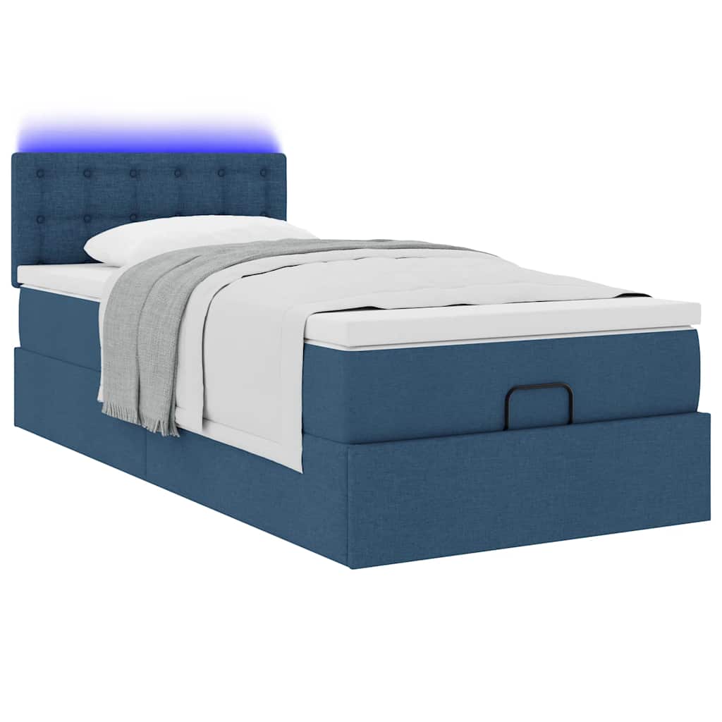 Ottomane Bett mit Matratze & LEDs Blau 90x200 cm Stoff