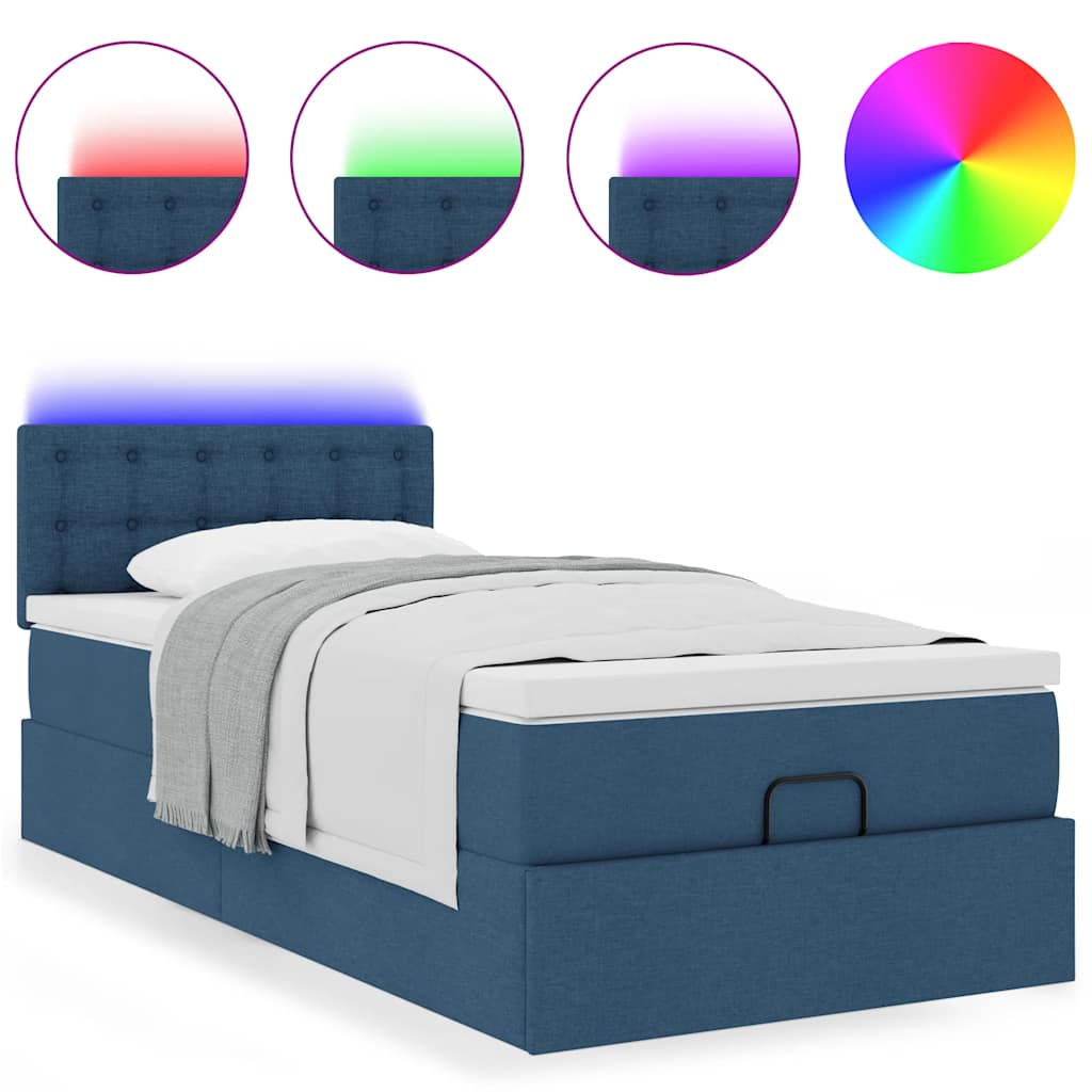 Ottomane Bett mit Matratze & LEDs Blau 100x200 cm Stoff
