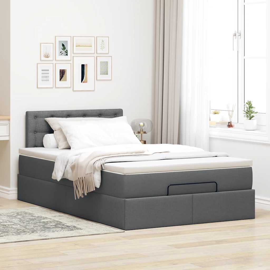 Ottomane Bett mit Matratze & LEDs Dunkelgrau 120x190 cm Stoff