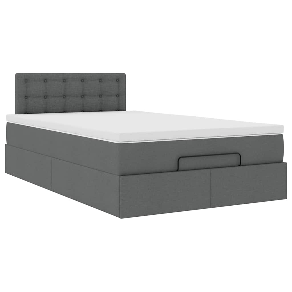 Ottomane Bett mit Matratze & LEDs Dunkelgrau 120x190 cm Stoff